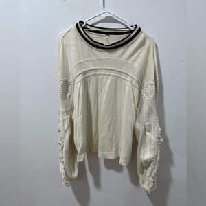 Free People cream wide sleeved sweater with bead detail. Size M